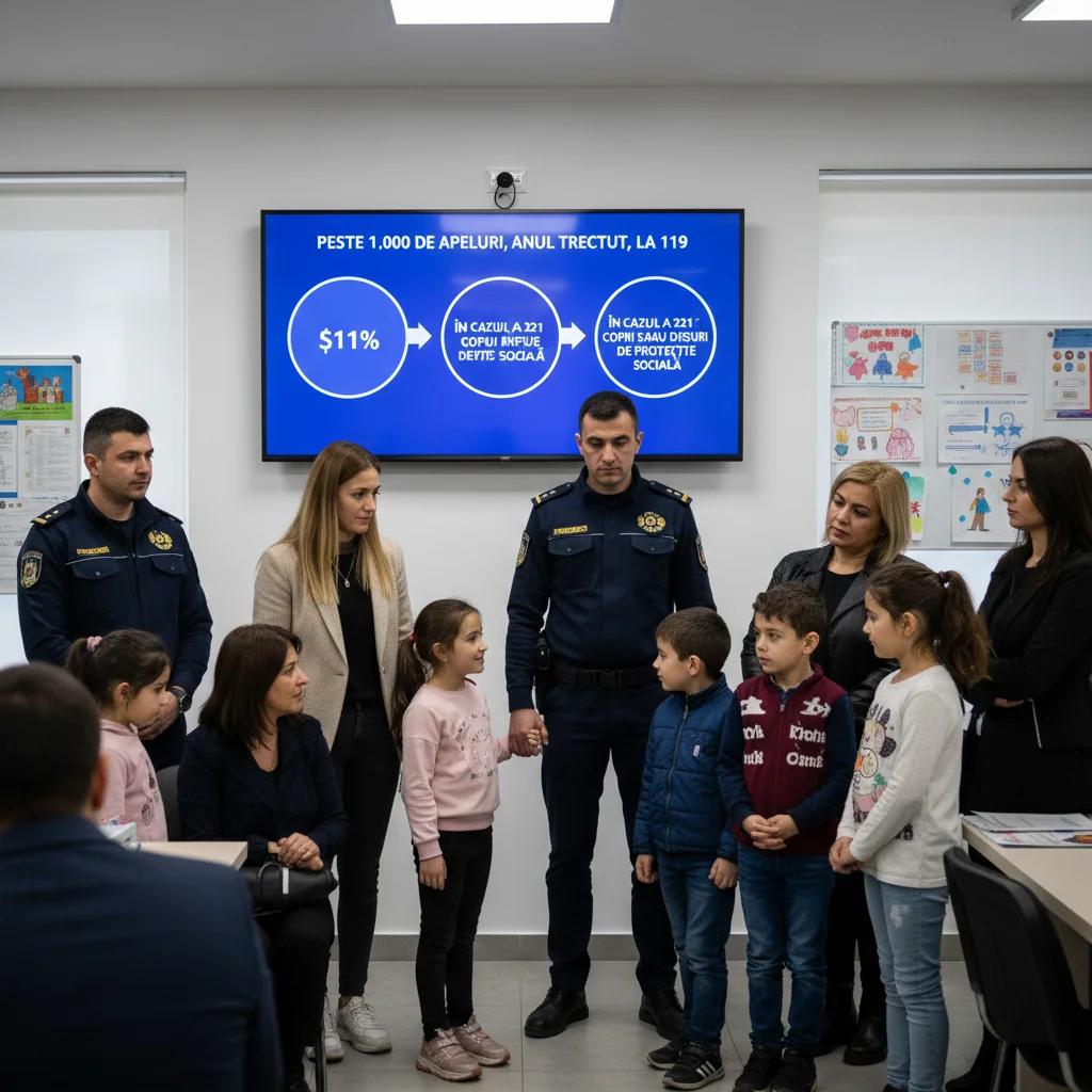 Anul trecut, linia de urgență 119 a primit peste 1.000 de sesizări, iar pentru 221 de minori au fost luate măsuri de protecție socială
