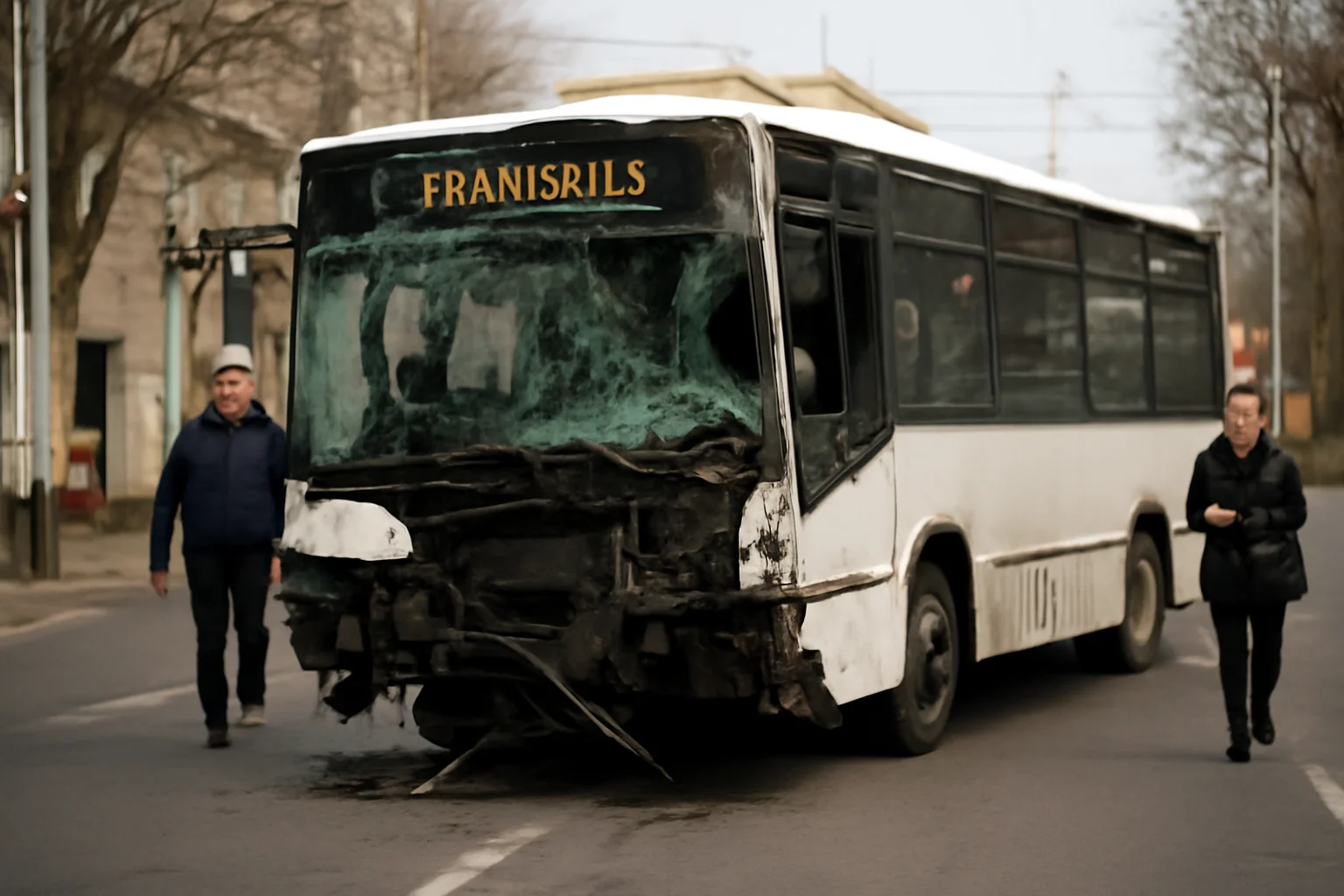 Autobuz Transbus grav avariat după un accident pe strada Transilvaniei din Buzău