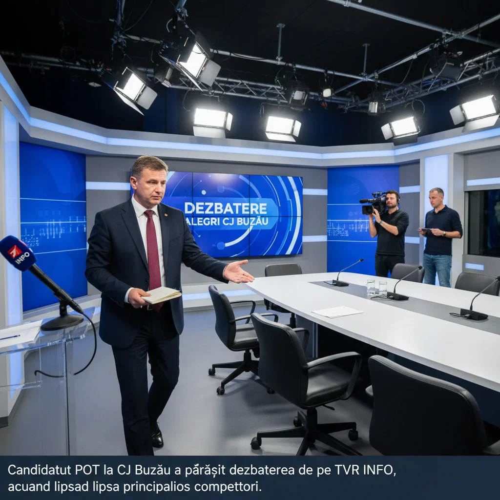 Candidatul POT la CJ Buzău a abandonat dezbaterea TVR INFO din cauza absenței competitorilor principali