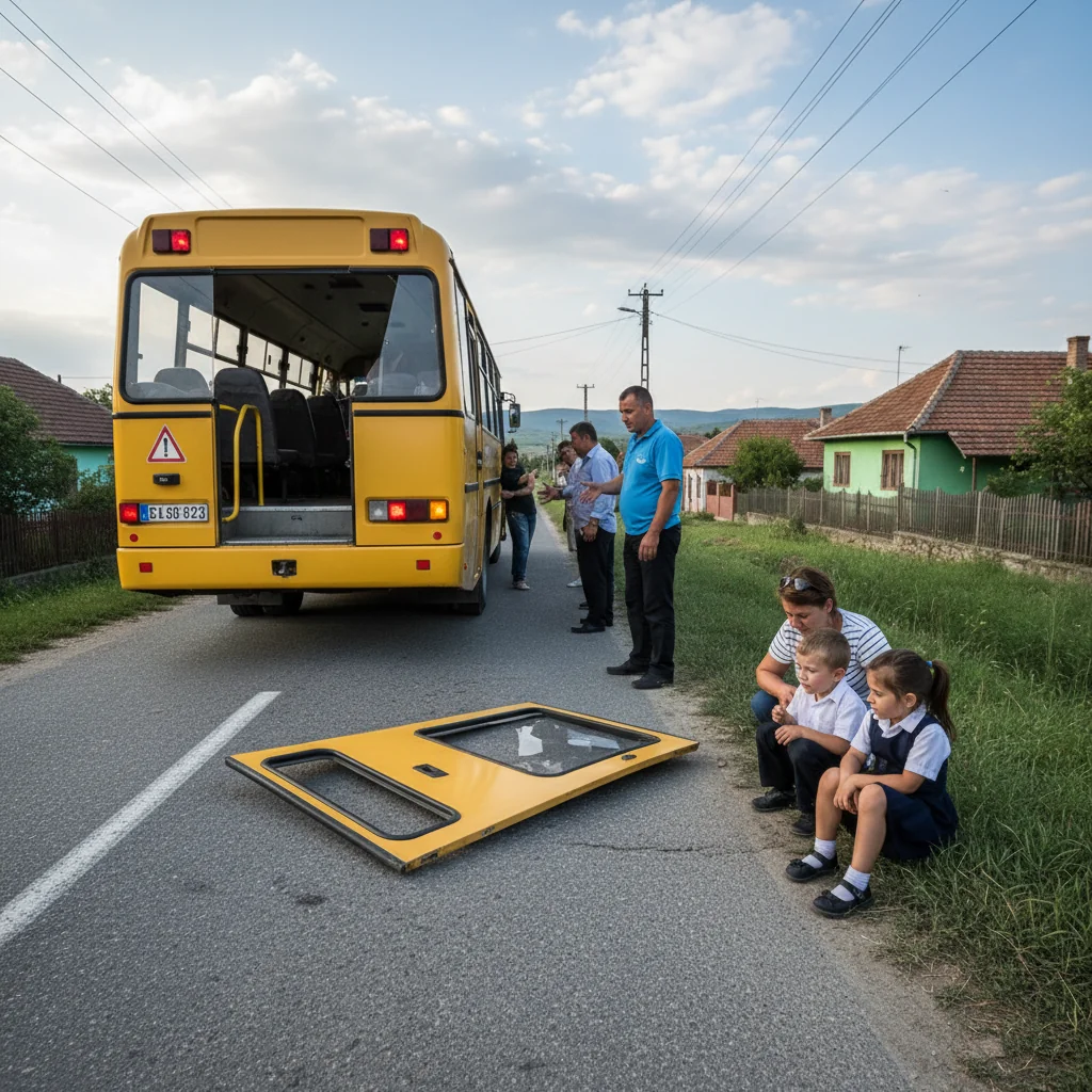 Doi copii au căzut din microbuzul școlar după ce ușa s-a rupt în timpul mersului
