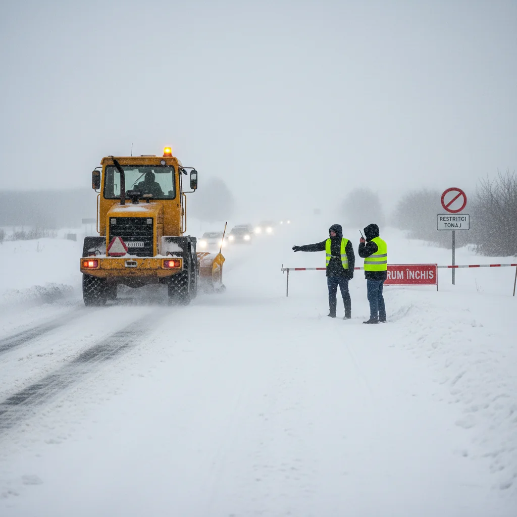 Drum național închis și restricții de tonaj în județul Buzău din cauza viscolului