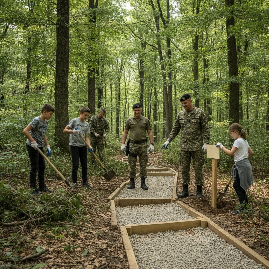 Jandarmii și elevi au marcat trasee turistice în Sărata Monteoru