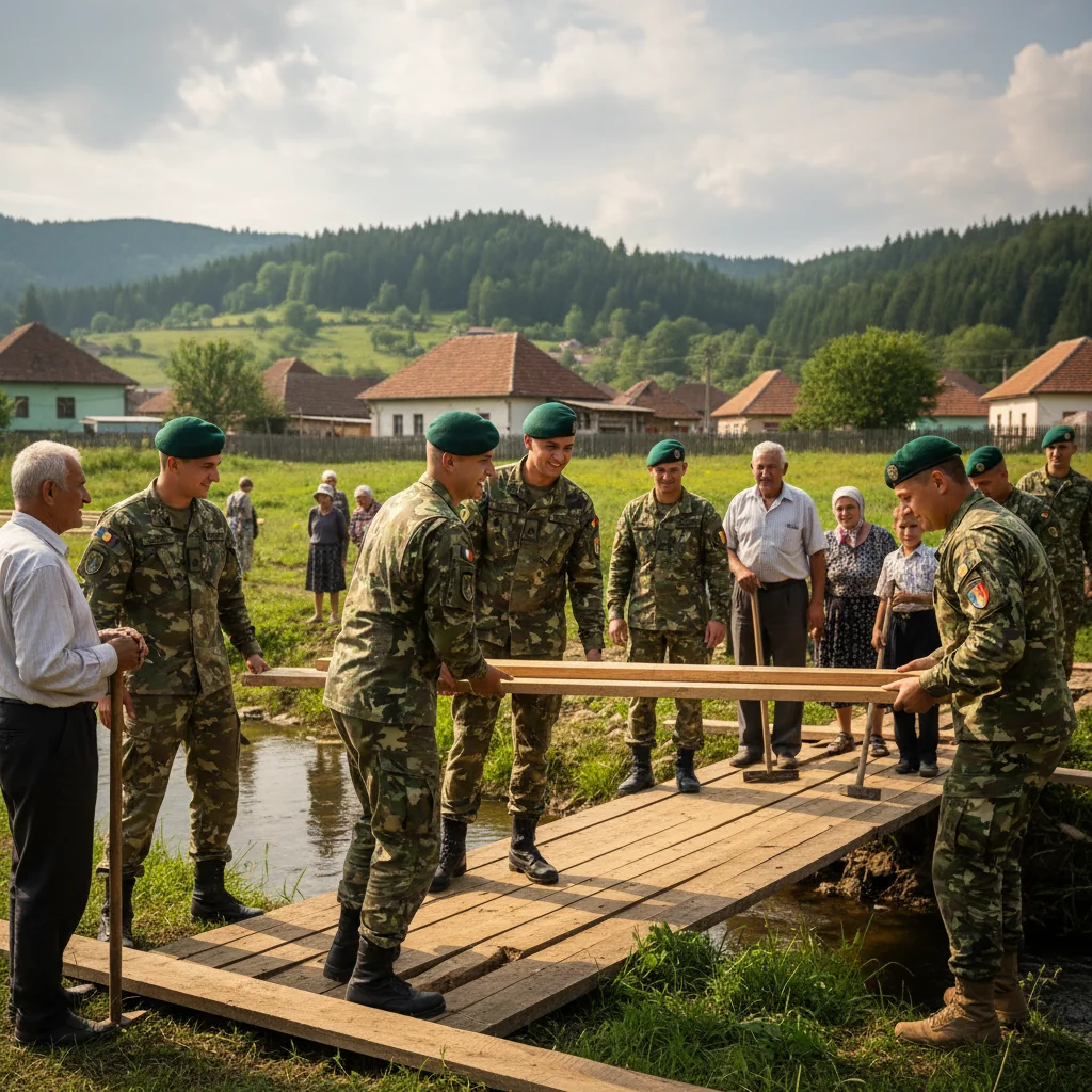 Militarii Batalionului 3 Geniu alături de localnici