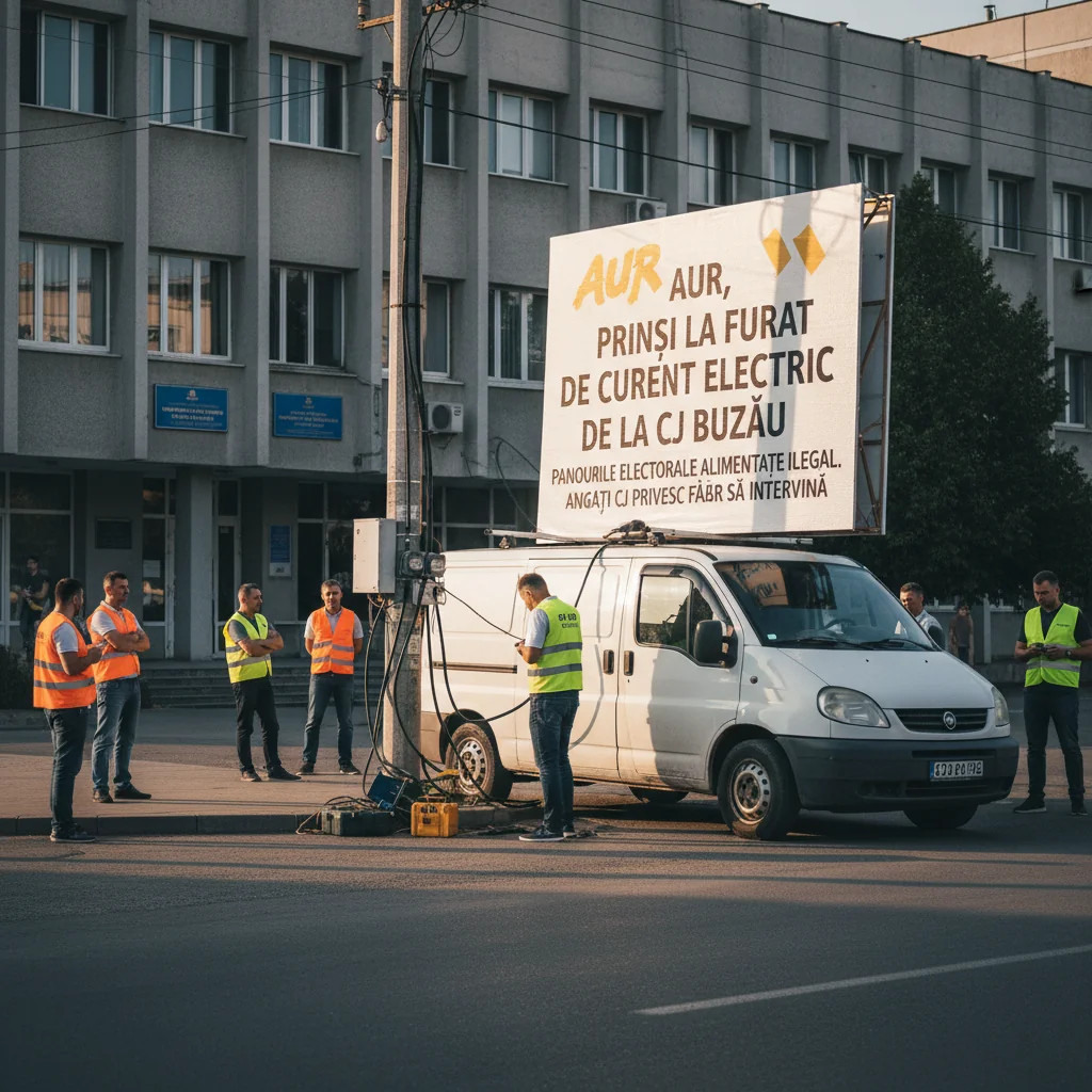 Panoul electoral de pe camionetă a funcționat ore întregi pe curent public, cu angajați CJ care nu au intervenit