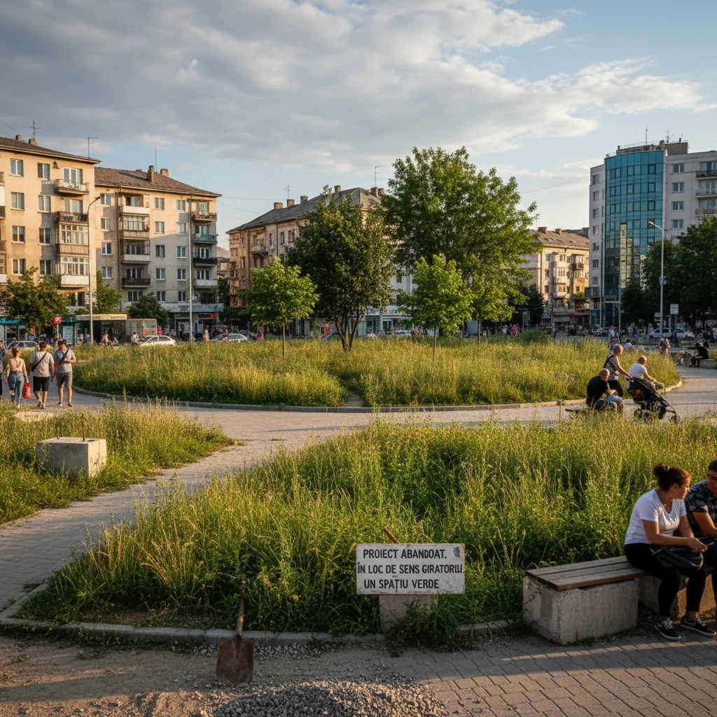 Spațiu verde în loc de sens giratoriu: proiect abandonat
