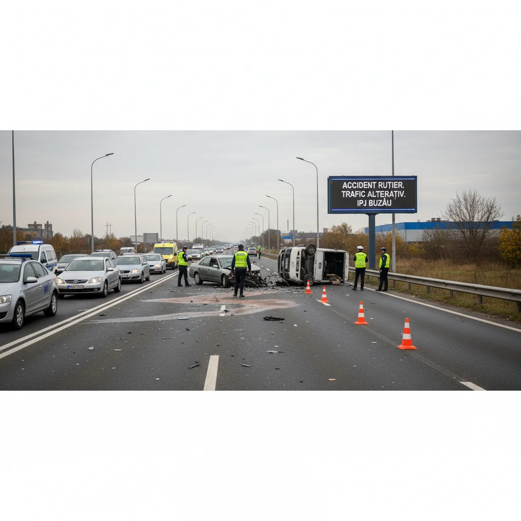 Trafic alternativ pe Centura București după un accident rutier fără victime, anunțat de IPJ Buzău