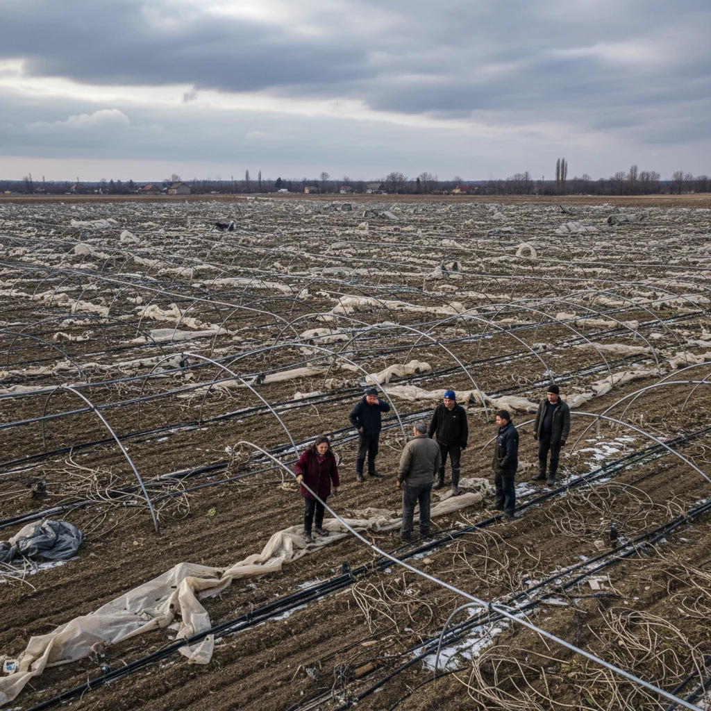 Viscol puternic în Buzău: peste 50 de hectare de solarii prăbușite în bazinele legumicole